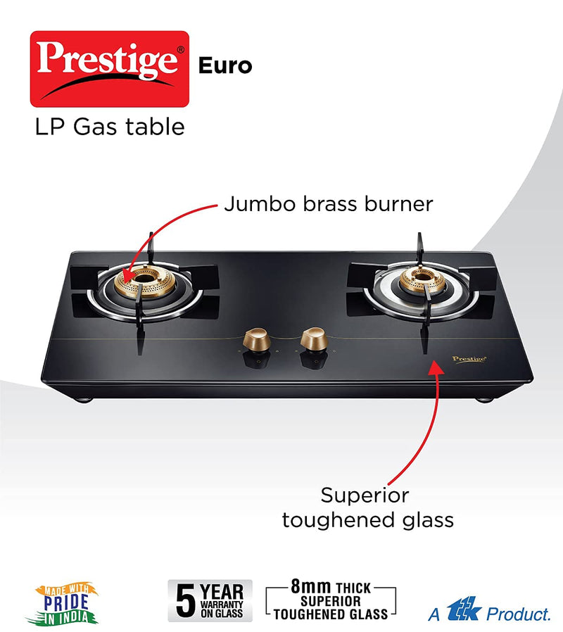 Prestige Euro Glass Top 2 Burners Gas Stove With Toughened Glass Top - 40365 - 2