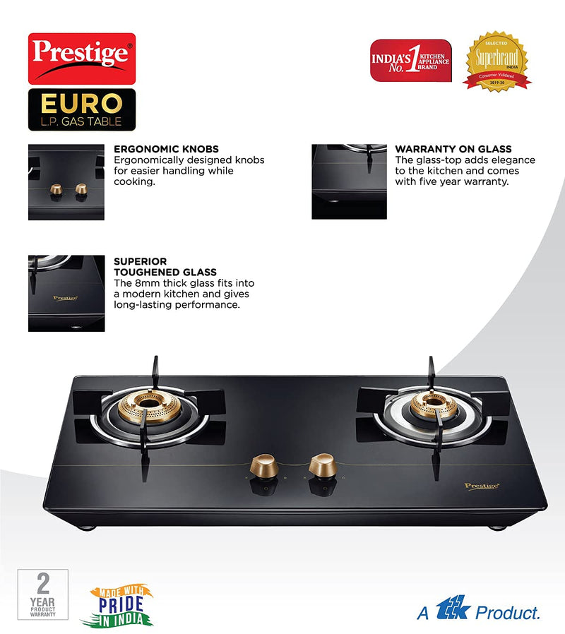 Prestige Euro Glass Top 2 Burners Gas Stove With Toughened Glass Top - 40365 - 4