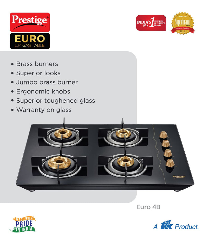 Prestige Euro Glass Top 4 Burners Gas Stove With Toughened Glass Top - 40367 - 3