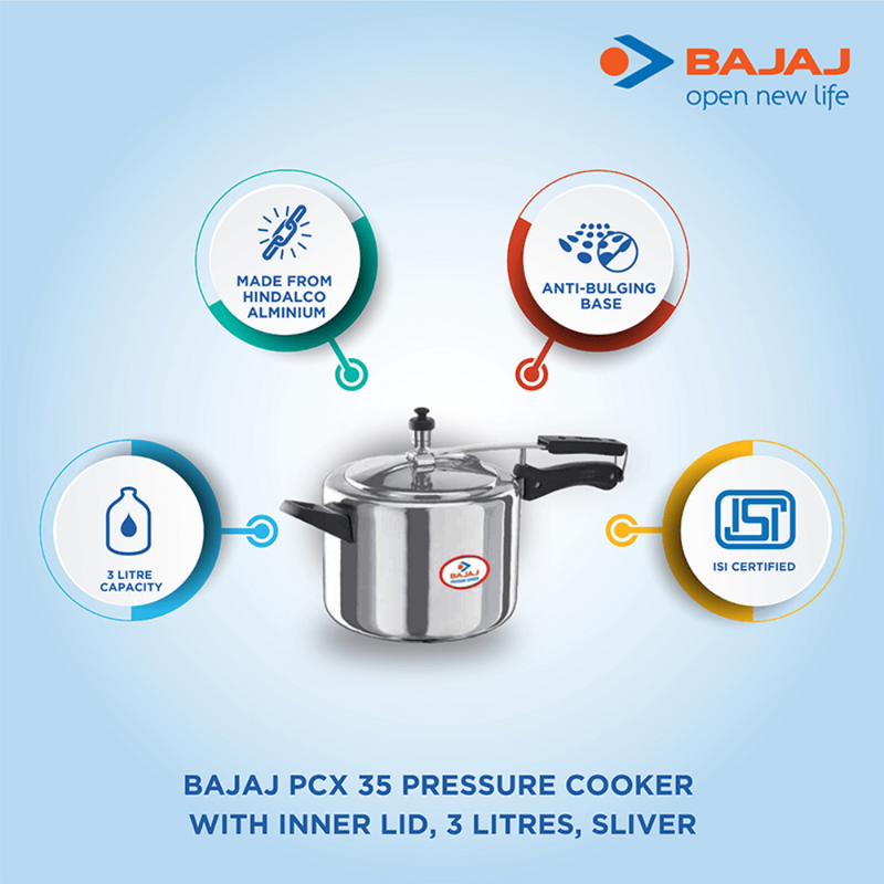 Bajaj PCX 35 Stainless Steel Inner Lid Pressure Cooker - 710005 - 4