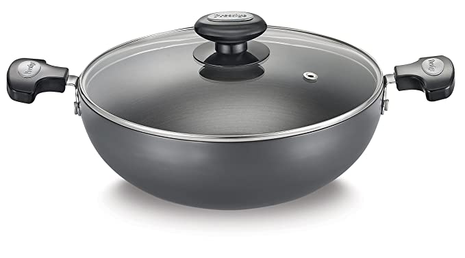 Prestige Hard Anodised Plus Cookware Kadai with Glass Lid | Gas and Induction Compatible from www.rasoishop.com