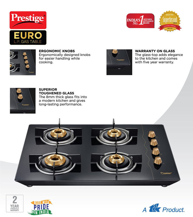 Prestige Euro Glass Top 4 Burners Gas Stove With Toughened Glass Top - 40367 - 5