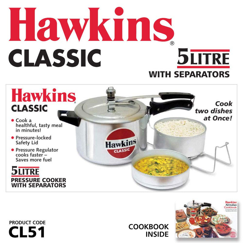 Hawkins Classic Aluminum Pressure Cooker with Separators 5 L - 2