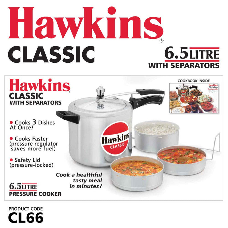 Hawkins Classic Aluminum Pressure Cooker with Separators 6.5 L - 4