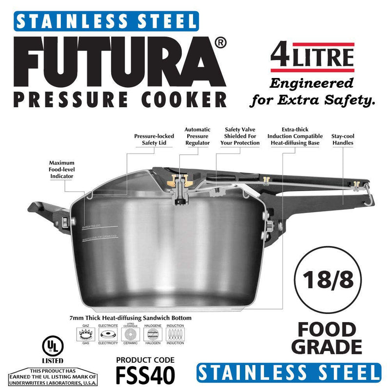 Hawkins Futura Stainless Steel Pan Pressure Cooker 4 L - 3