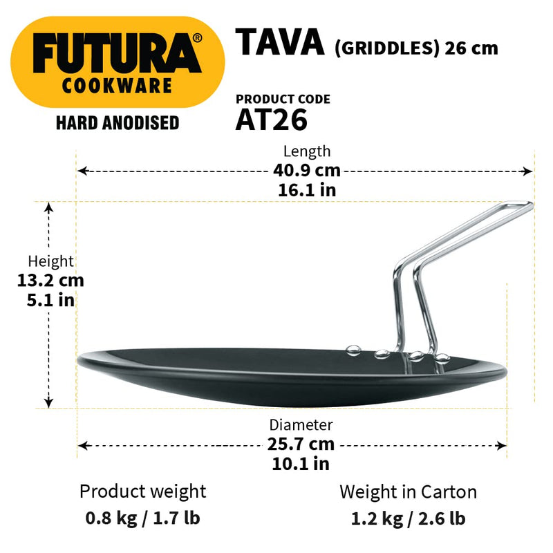 Hawkins Futura Hard Anodised Tawa with Stainless Steel Handle - 26 cm - 9