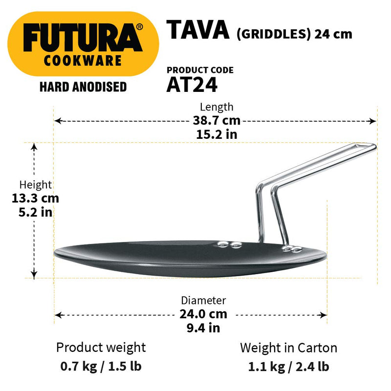 Hawkins Futura Hard Anodised Tawa with Stainless Steel Handle - 24 cm - 3
