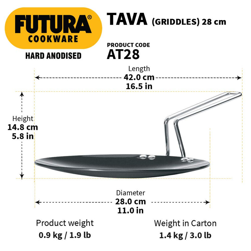 Hawkins Futura Hard Anodised Tawa with Stainless Steel Handle - 28 cm - 13