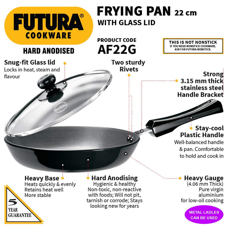 Hawkins Futura Hard Anodised 22 cm Frying Pan with Glass Lid  - 2