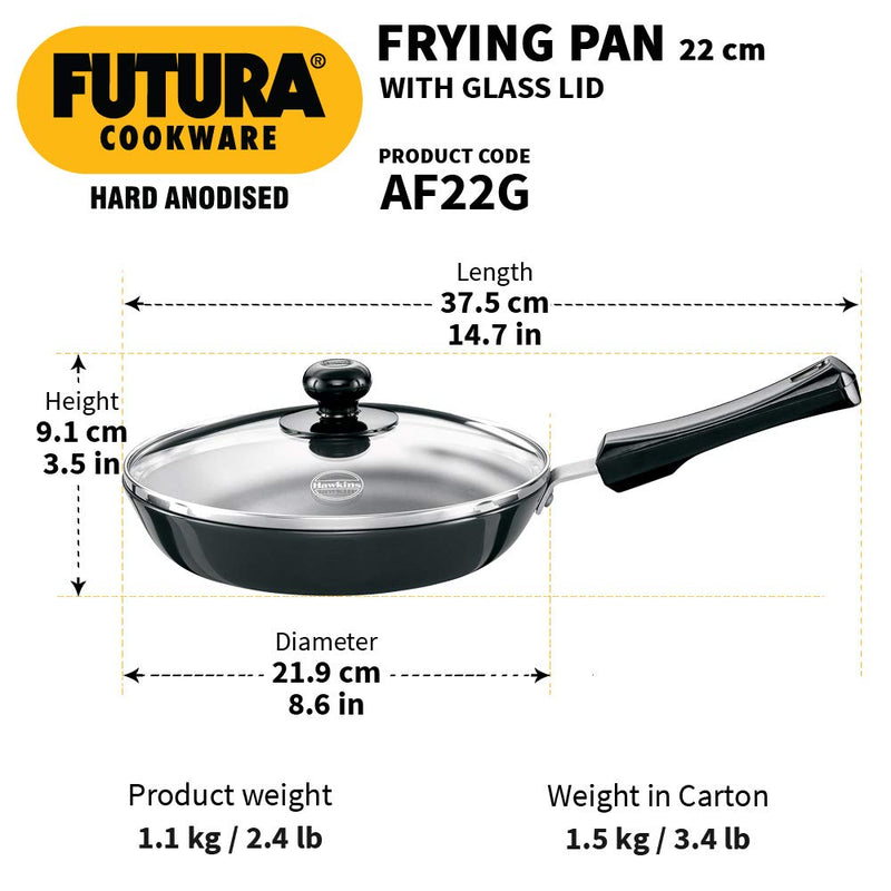 Hawkins Futura Hard Anodised 22 cm Frying Pan with Glass Lid  - 3