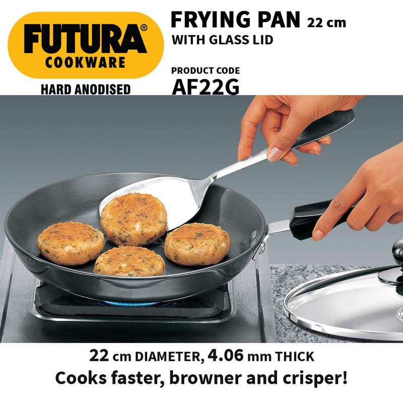 Hawkins Futura Hard Anodised 22 cm Frying Pan with Glass Lid  - 4