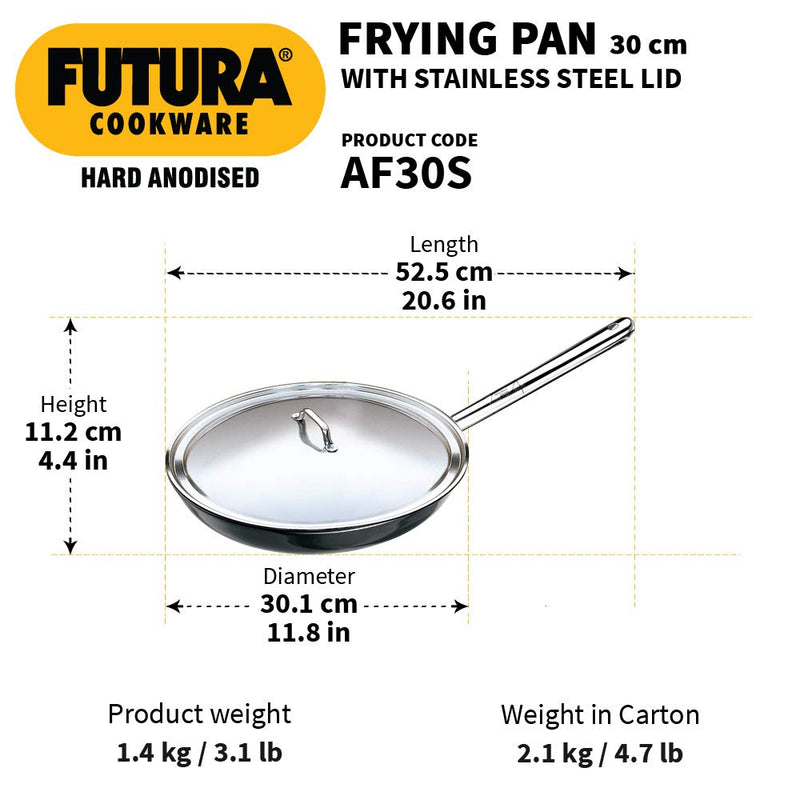 Hawkins Futura Hard Anodised 30 cm Frying Pan with Stainless Steel Lid - 3