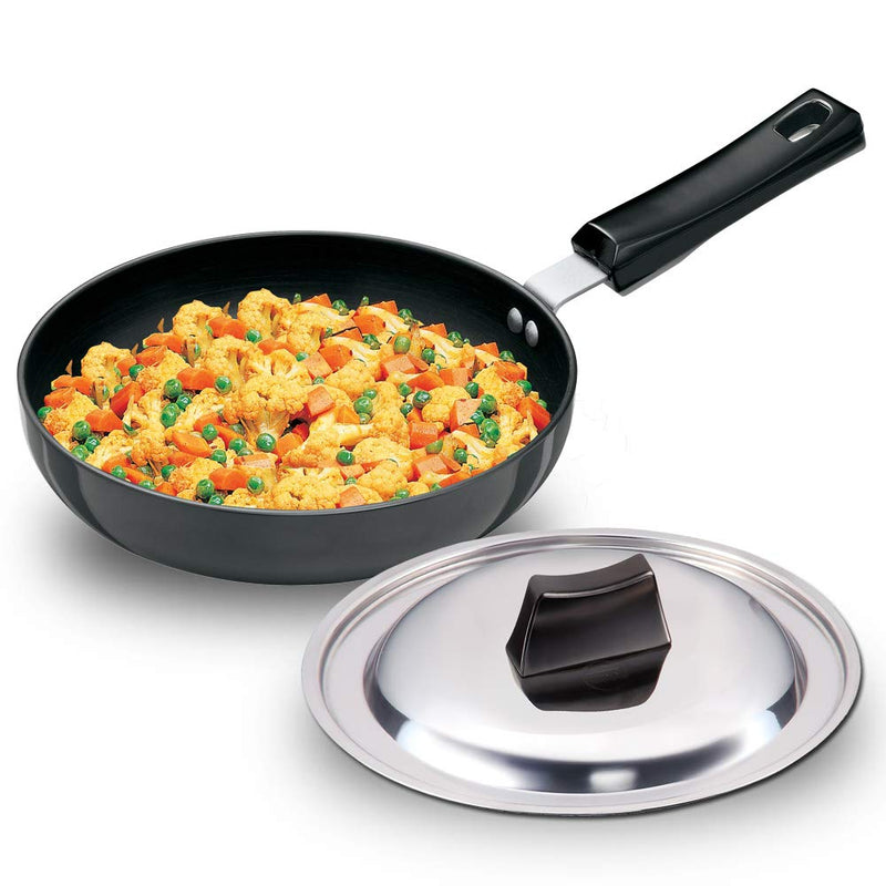 Hawkins Futura Hard Anodised Round Frying Pan with Lid, 22cm