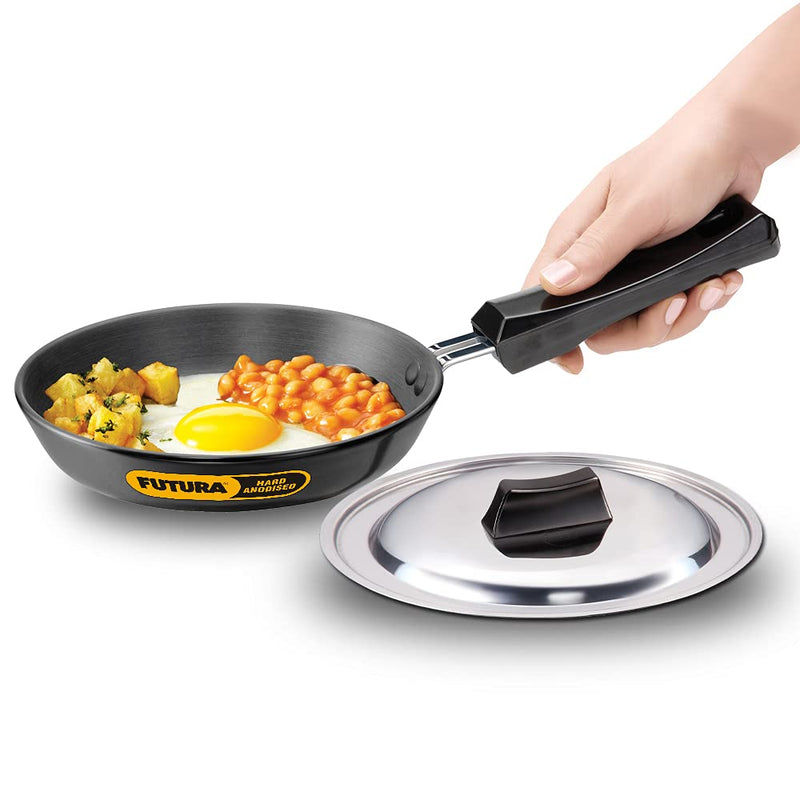 Hawkins Futura Hard Anodised Frying Pan with Stainless Steel Lid 18 cm / 0.6 Litre -1