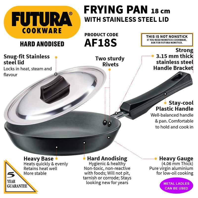 Hawkins Futura Hard Anodised Frying Pan with Stainless Steel Lid 18 cm / 0.6 Litre -2