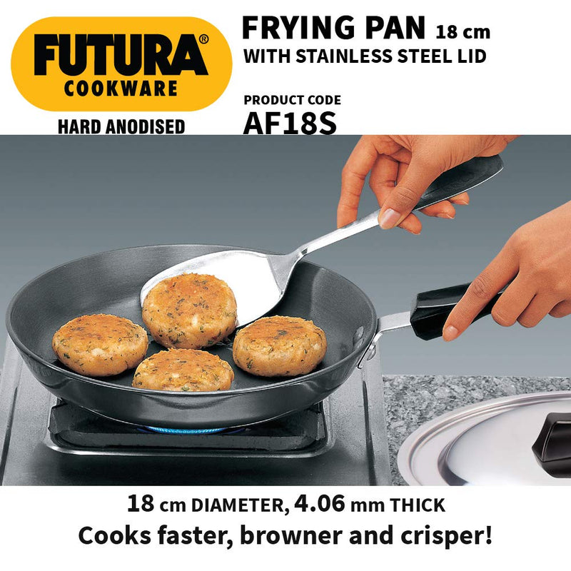 Hawkins Futura Hard Anodised Frying Pan with Stainless Steel Lid 18 cm / 0.6 Litre -4