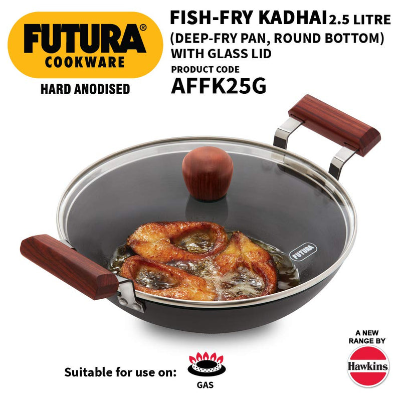 Hawkins Futura Hard Anodised Aluminium Deep Fry Pan, 2.5 litres, Black