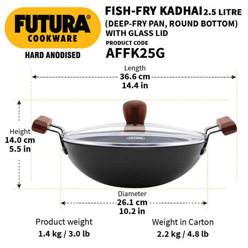 Hawkins Futura Hard Anodised Aluminium Deep Fry Pan, 2.5 litres, Black