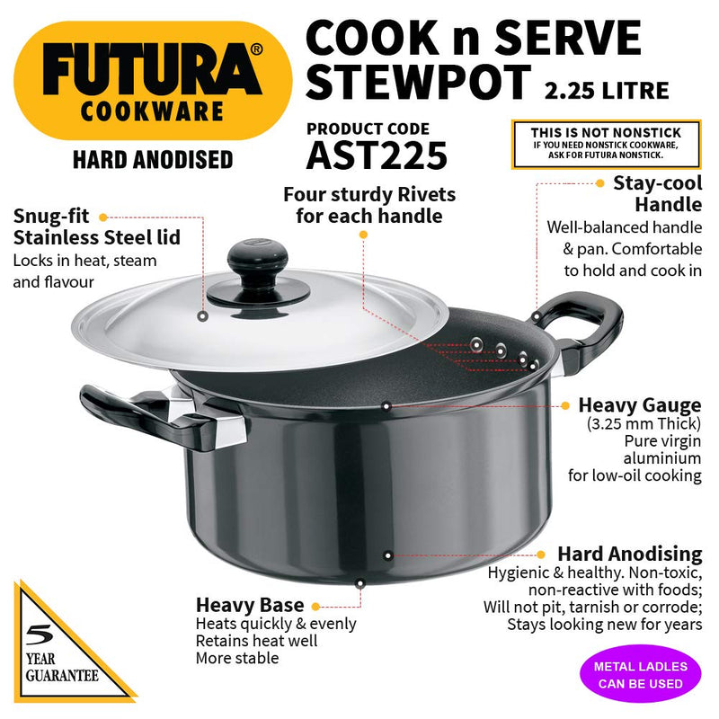 Hawkins Futura Hard Anodised 2.25 Litres Stewpot with Lid - 2