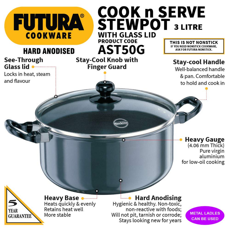 Hawkins Futura Hard Anodised 5 Litres Stewpot with Glass Lid - 2