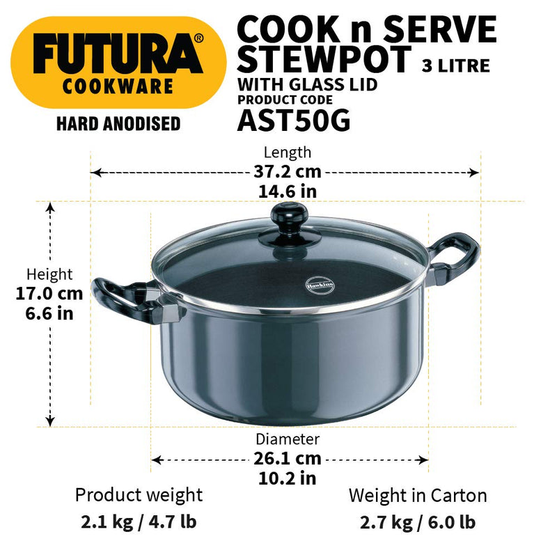 Hawkins Futura Hard Anodised 5 Litres Stewpot with Glass Lid - 3