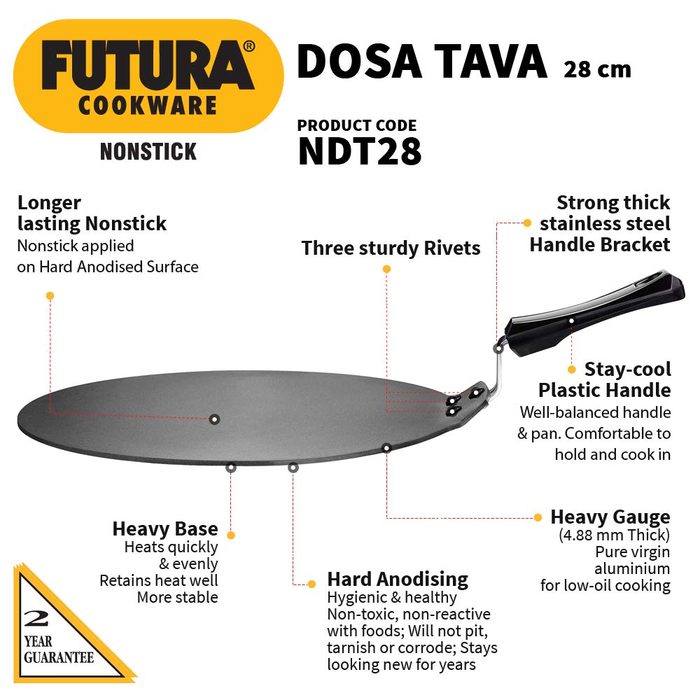 Hawkins Futura Hard Anodised Aluminium Nonstick Dosa Tava Black