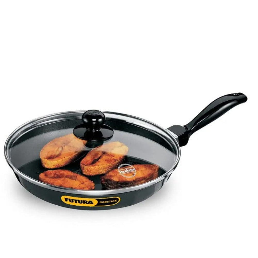 Hawkins Futura Non-Stick Frying Pan with Glass Lid Black – Rasoi