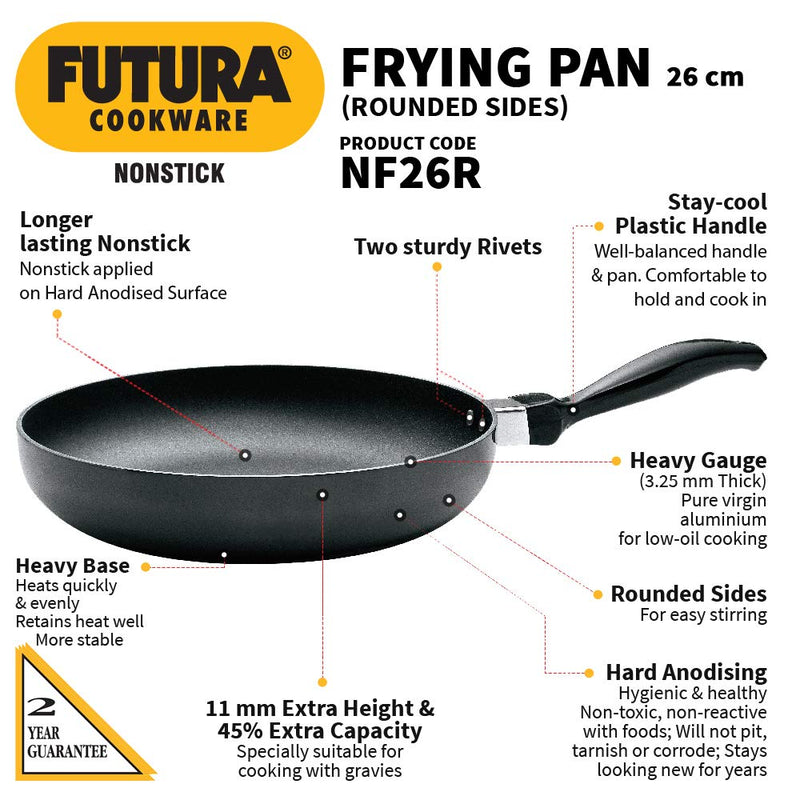 Hawkins Futura Nonstick 26 cm Rounded Sides Frying Pan - 2