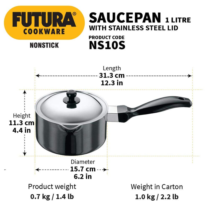 Hawkins Futura Hard Anodised Non-Stick 1 Litre Sauce Pan with Stainless Steel Lid - 3