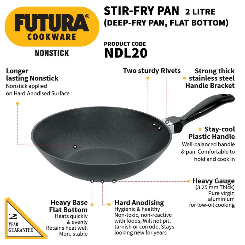 Hawkins Futura Non-Stick Flat Bottom Deep-Fry Pan 2L, (26cm)