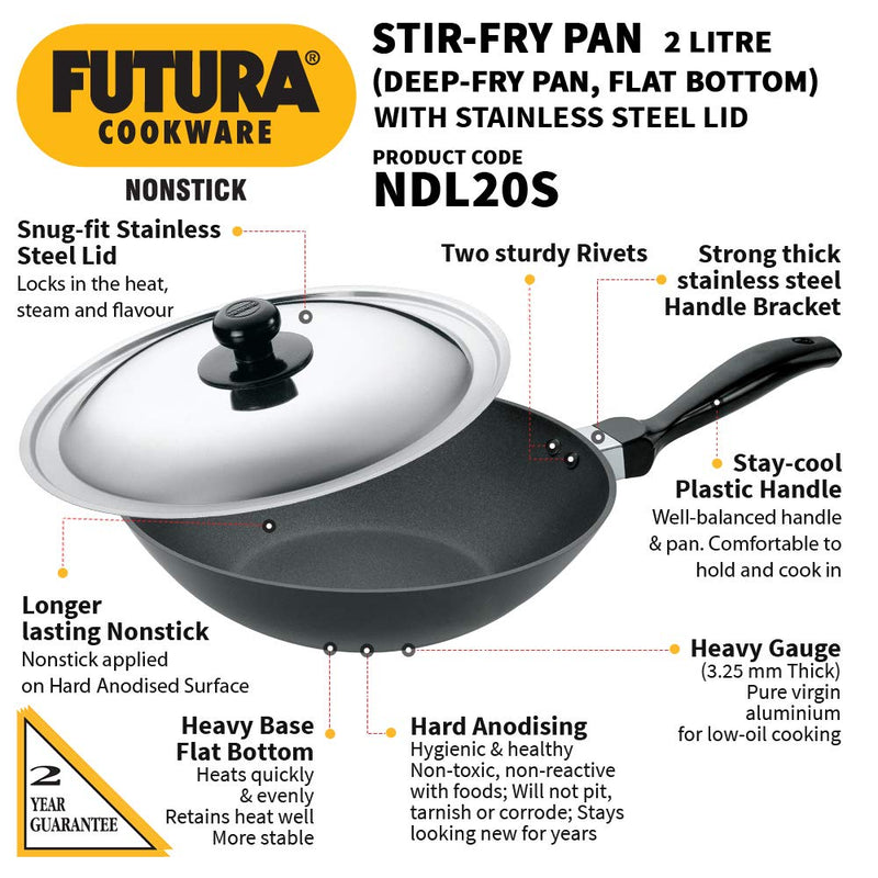 Hawkins Futura Non-Stick 2 Litre Deep-Fry Pan with Srainless Steel Lid - 2