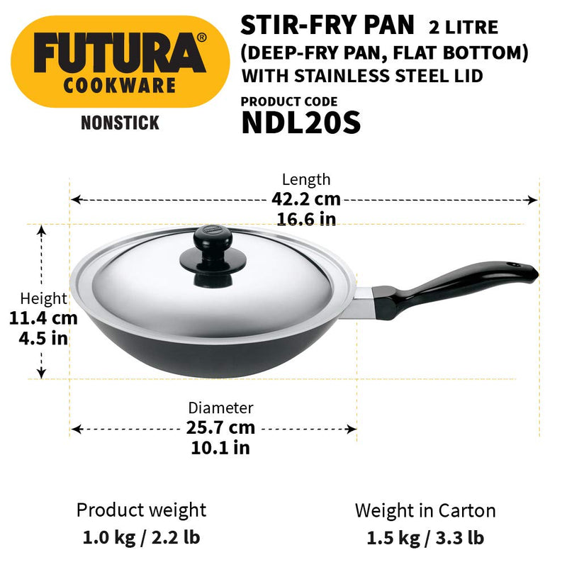 Hawkins Futura Non-Stick Flat Bottom Deep-Fry Pan with Steel Lid, 26cm
