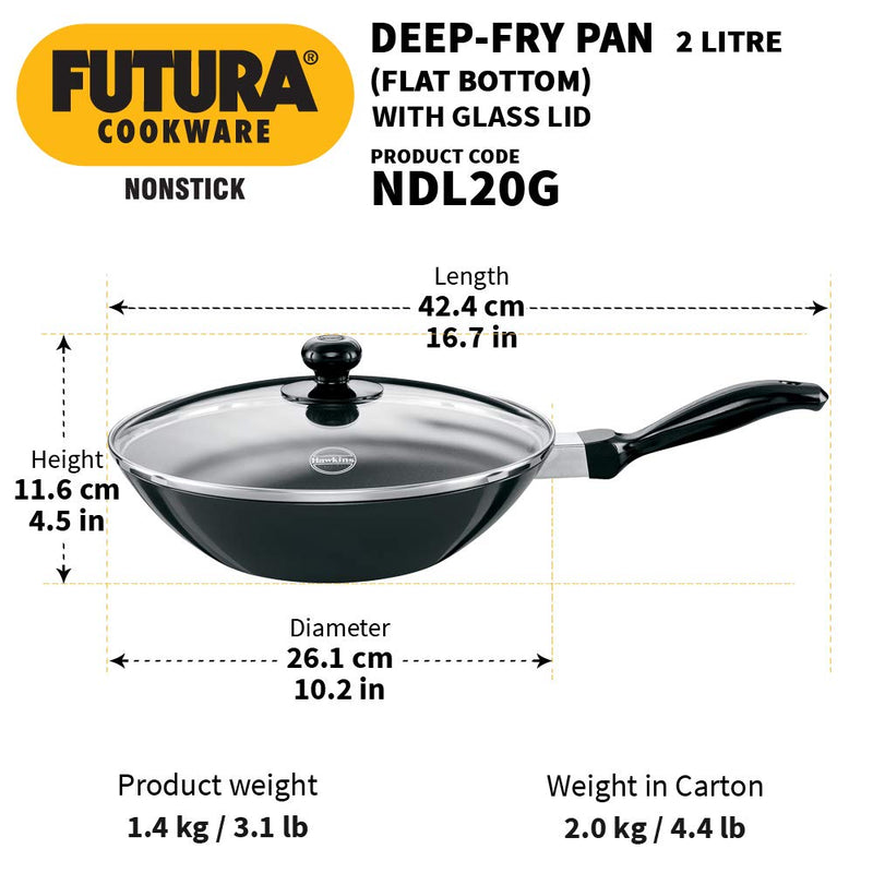 Hawkins Futura Non-Stick Deep-Fry Pan with Glass Lid, 26cm