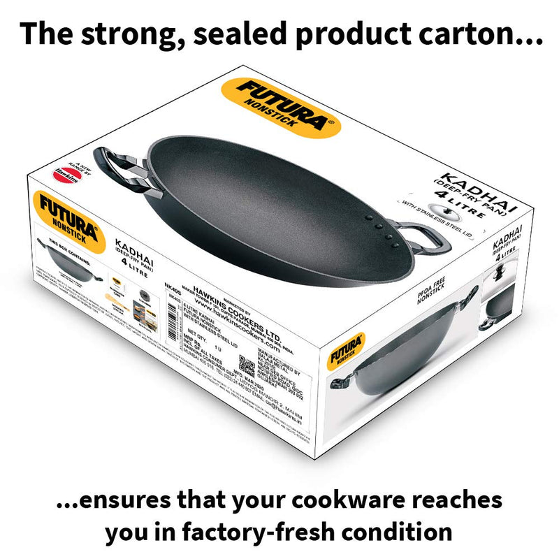 Hawkins Futura NonStick 4 Litre Kadhai (DeepFry Pan) with Steel Lid