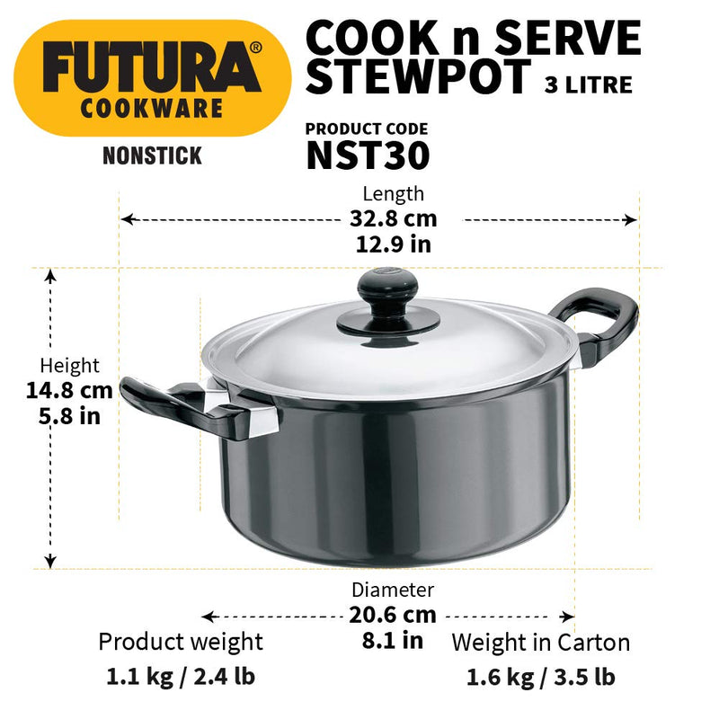 Hawkins Futura Non-Stick Stewpot with Glass Lid, 3 litres