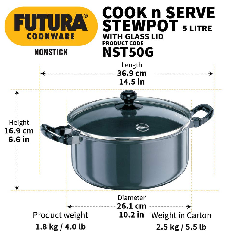 Hawkins Futura Non-Stick 5 Litres Stewpot with Glass Lid - 3
