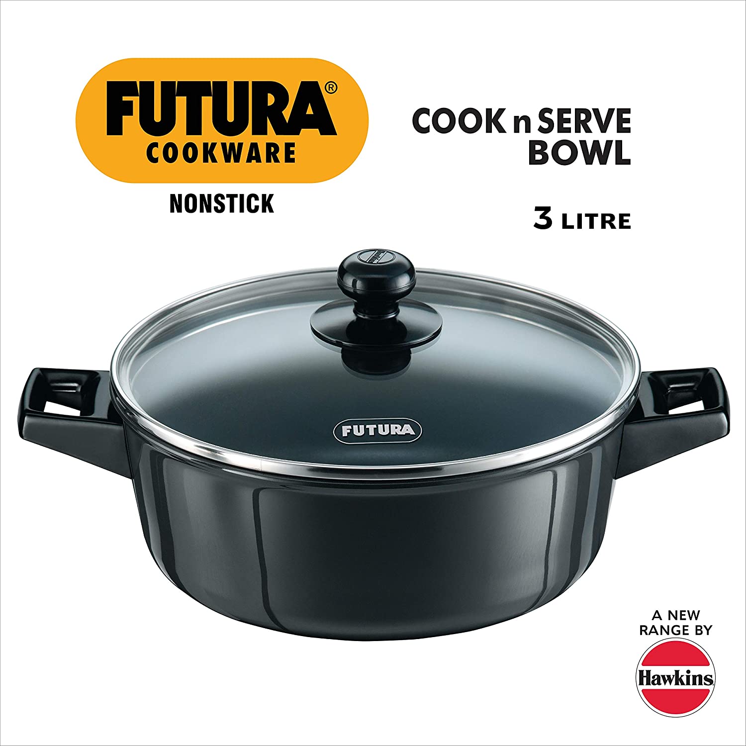 Hawkins Futura Non-Stick Cook N Serve Bowl with Glass Lid, litres