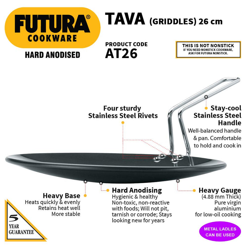 Hawkins Futura Hard Anodised Tawa, Black, 26cm