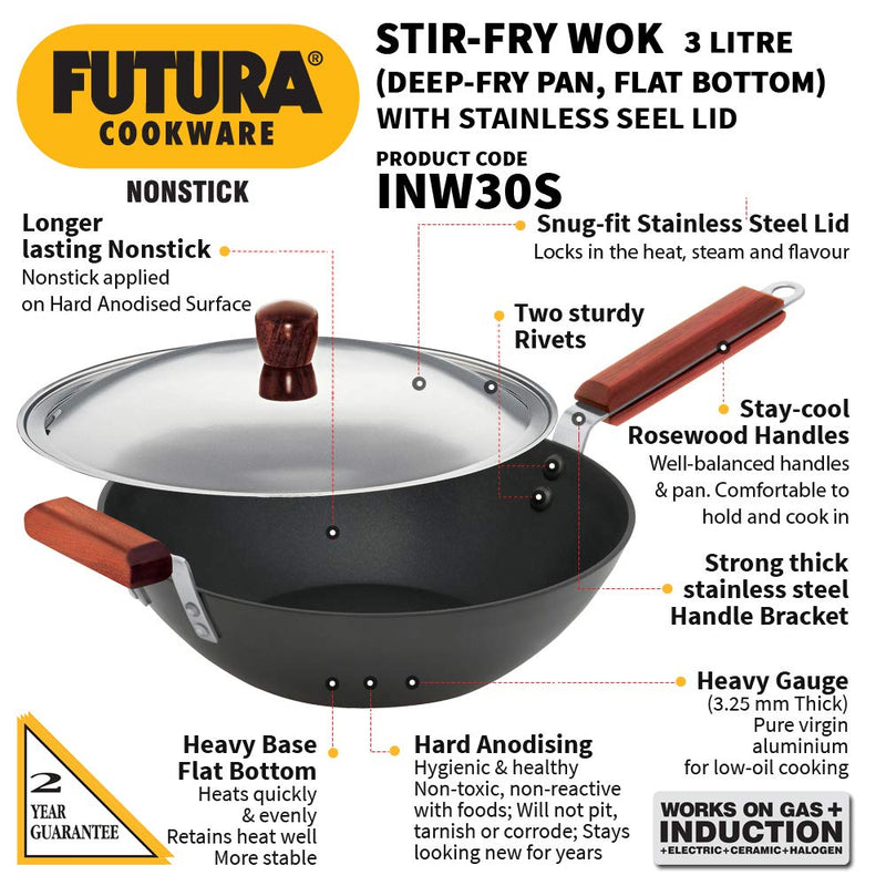 Hawkins Futura Nonstick 3 L Stir Fry Deep-Fry Pan with Stainless Steel Lid - 2