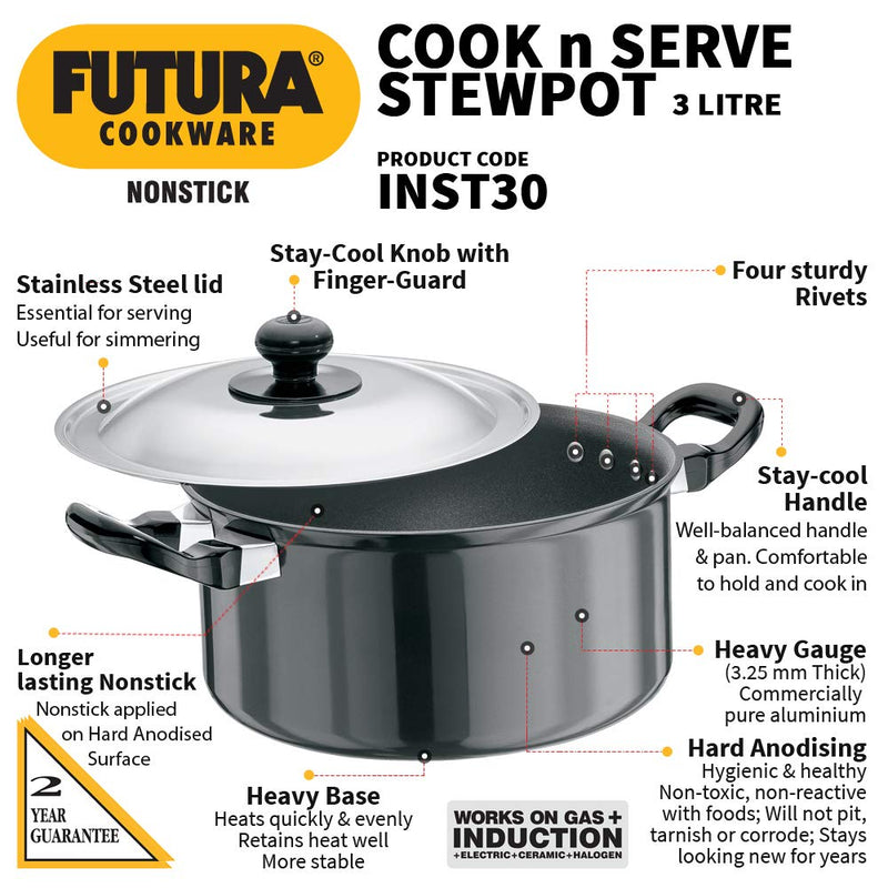 Hawkins Futura Non-Stick 3 Litres Stewpot with Lid - 2