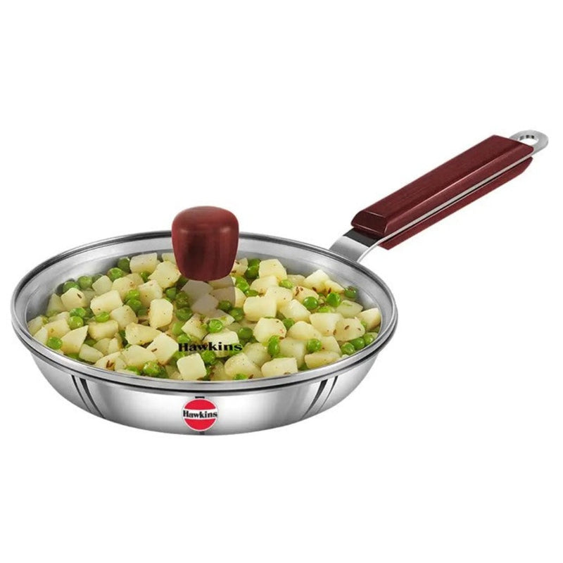 Hawkins Tri-Ply Stainless Steel Frying Pan with Glass Lid 22 cm - 1