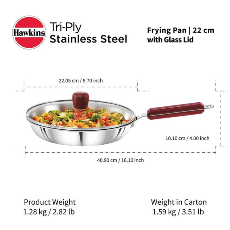 Hawkins Tri-Ply Stainless Steel Frying Pan with Glass Lid 22 cm - 4