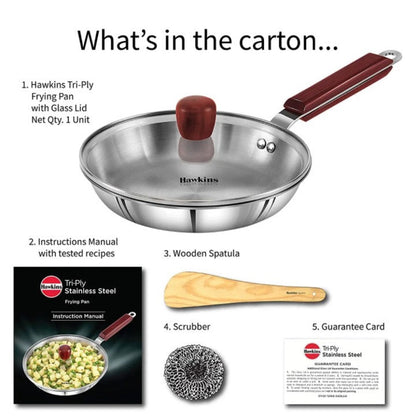 Hawkins Tri-Ply Stainless Steel Frying Pan with Glass Lid 22 cm - 6