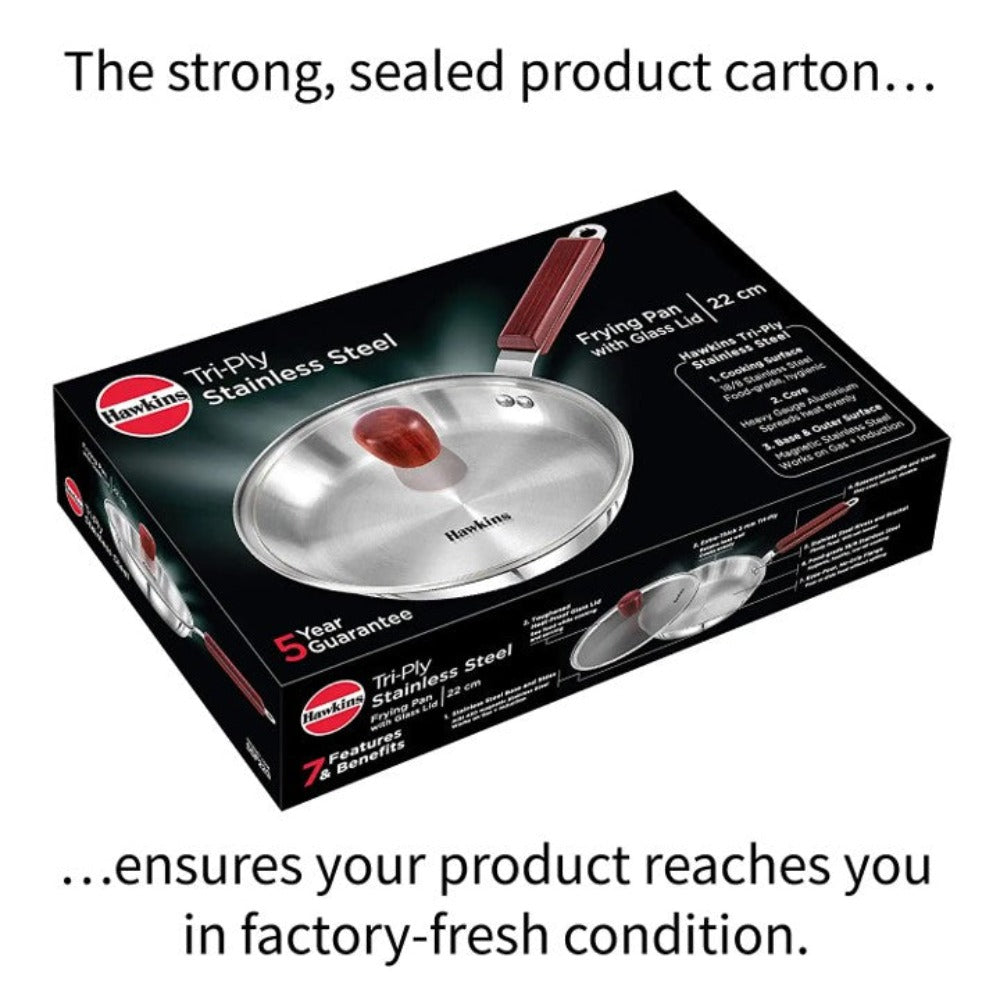 Hawkins Tri-Ply Stainless Steel Frying Pan with Glass Lid 22 cm - 7
