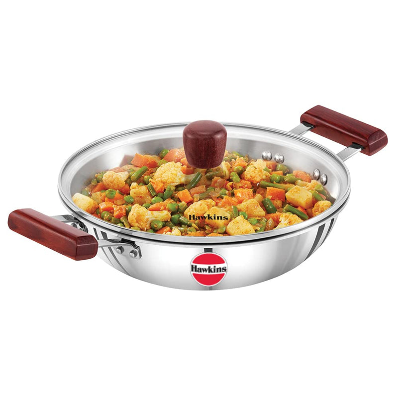 Hawkins Tri-Ply Stainless Steel Kadhai with Glass Lid  2.5 L - 7