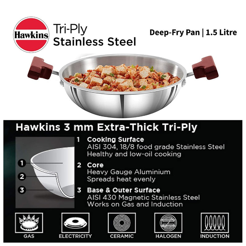 Hawkins Tri-Ply Stainless Steel Kadhai 1.5 L - 4