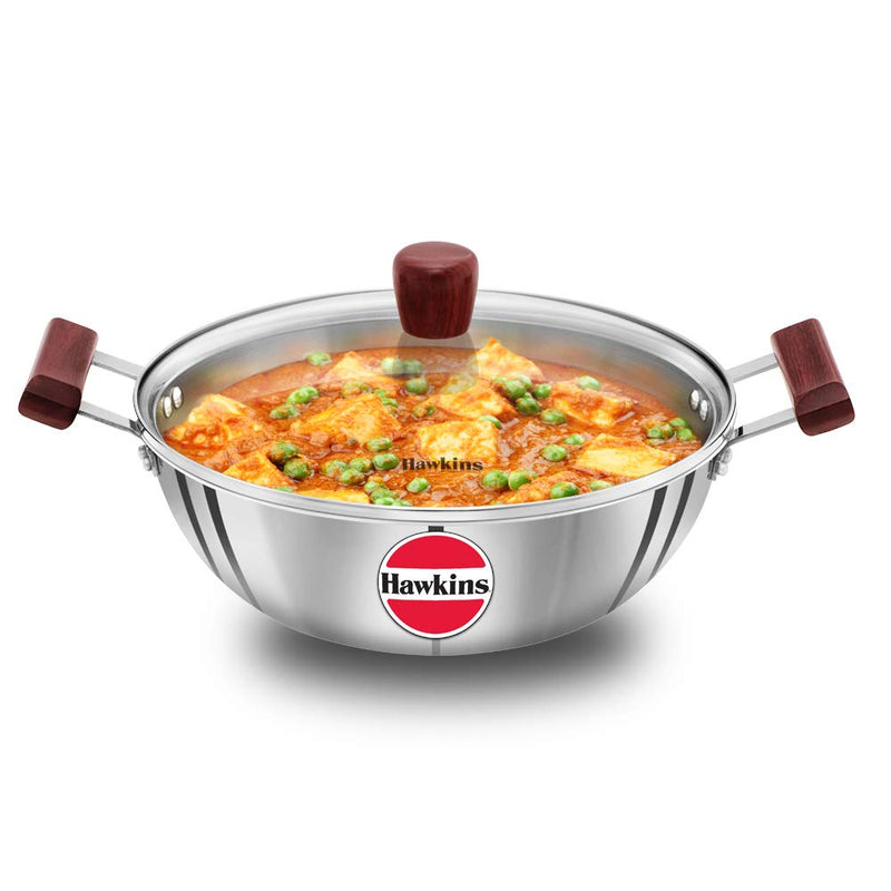 Hawkins Tri-Ply Stainless Steel Kadhai with Glass Lid 4 L - 10