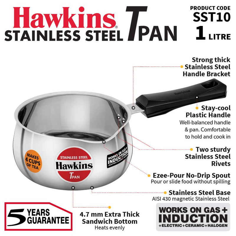 Hawkins Stainless Steel Induction Compatible TPan (Saucepan) - 1 Litre - Without Lid - 3