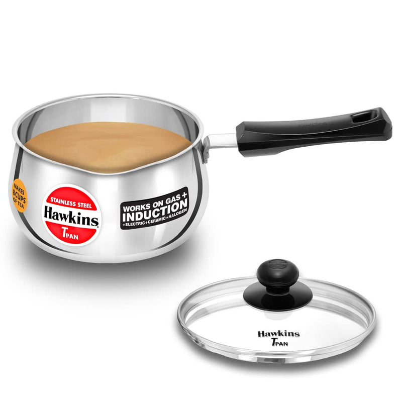Hawkins Stainless Steel Induction Compatible TPan (Saucepan) - 1 Litre - With Glass Lid - 27