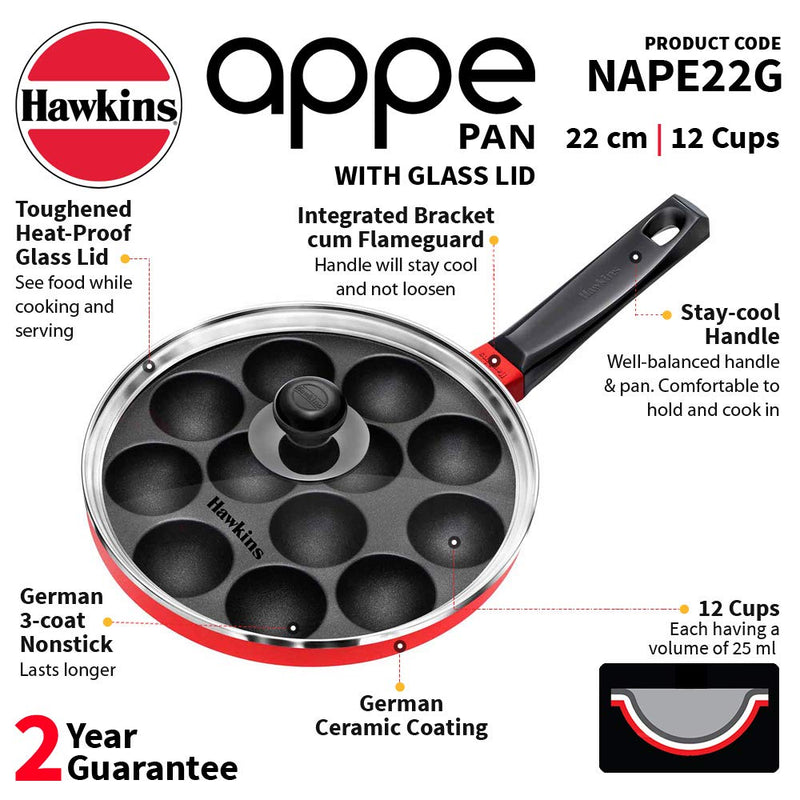 Hawkins Nonstick 22 cm Appe Pan with Glass Lid - 2